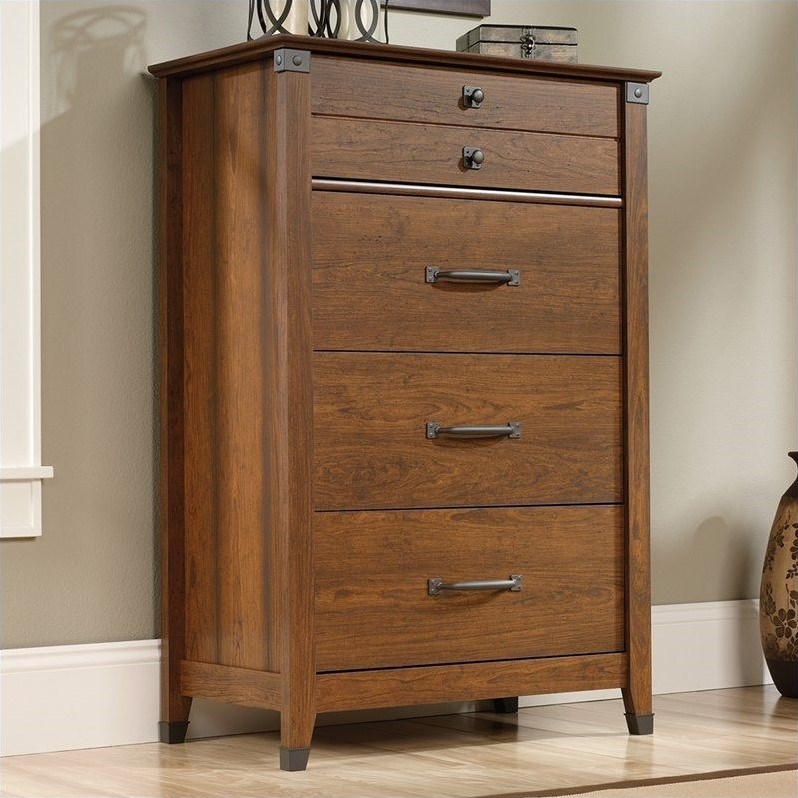 Pemberly Row Engineered Wood 4-Drawer Bedroom Chest in Washington Cherry