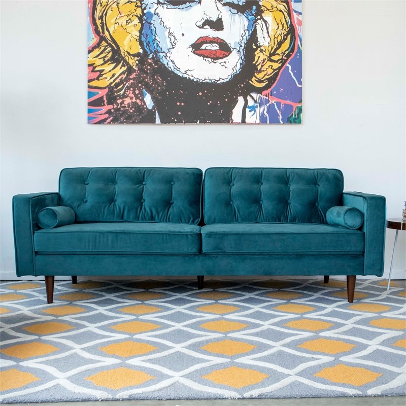 Pemberly Row Mid-Century Modern Teal Velvet Sofa