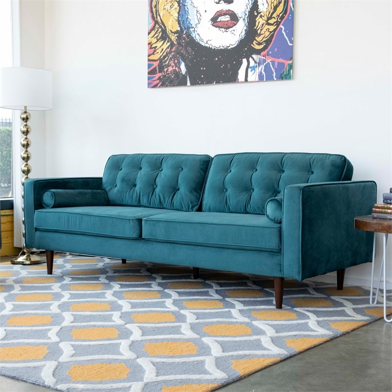 Pemberly Row Mid-Century Modern Teal Velvet Sofa