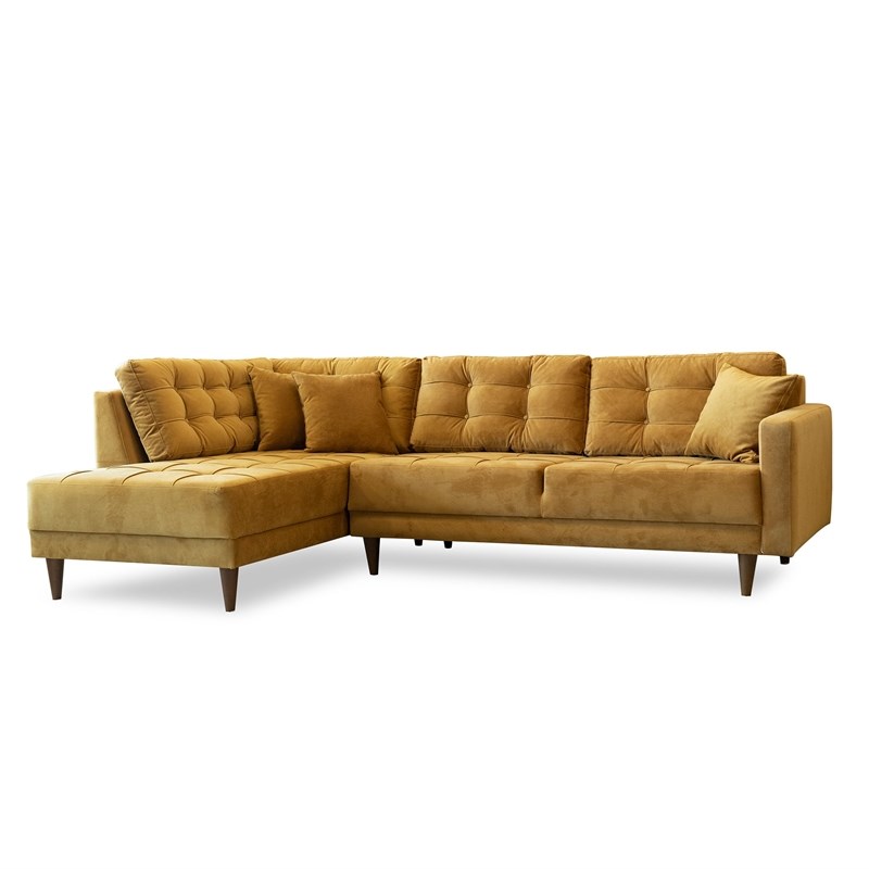 Pemberly Row Mid Century Modern Gold Microfiber Sectional Sofa Left Facing