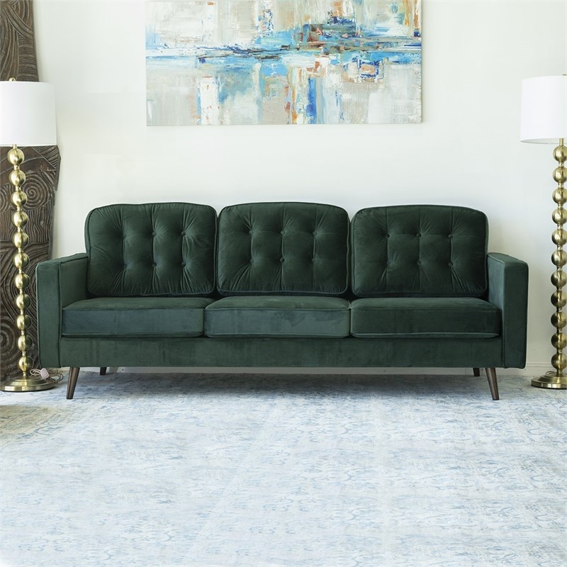 Pemberly Row Mid Century Modern Green Velvet Sofa