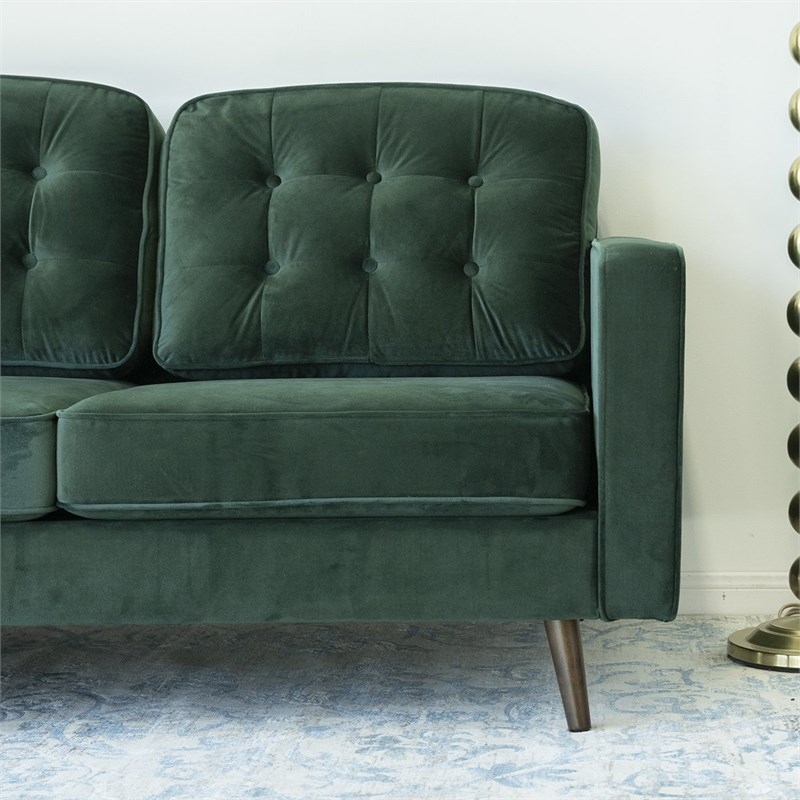 Pemberly Row Mid Century Modern Green Velvet Sofa