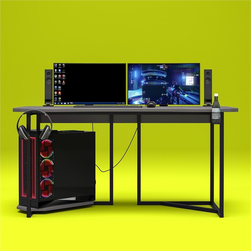 Pemberly Row Gaming Desk with CPU Stand in Gray