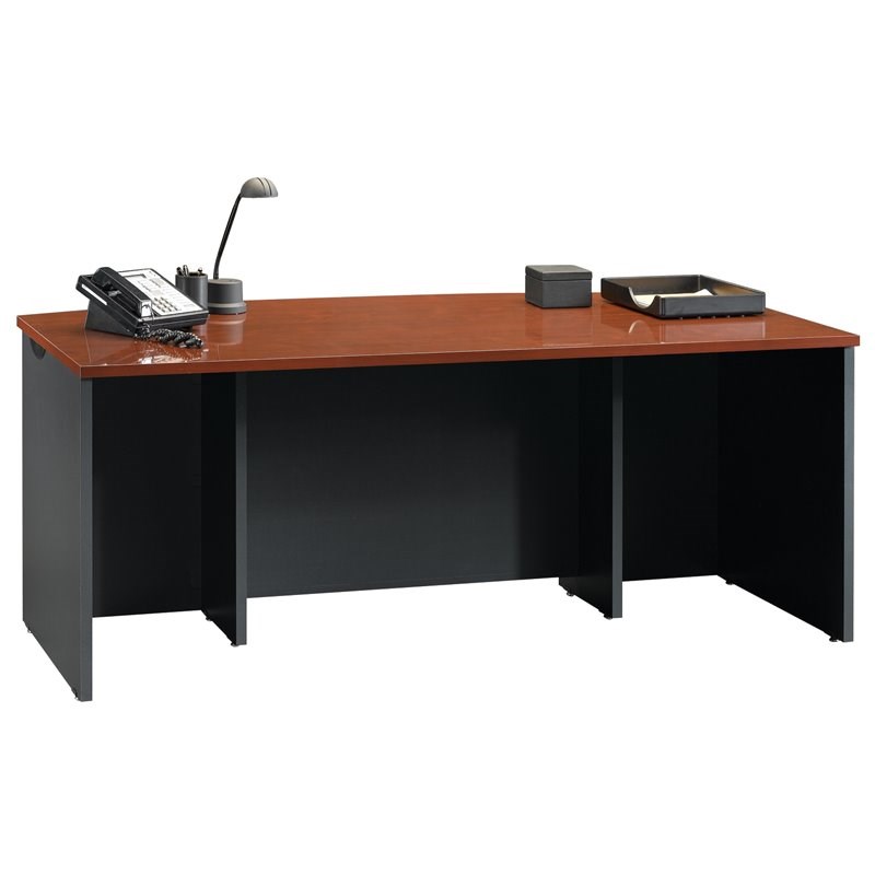 Pemberly Row Wood Executive Desk in Classic Cherry