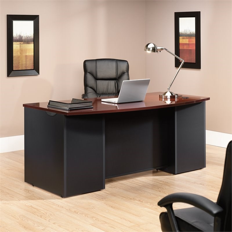 Pemberly Row Wood Executive Desk in Classic Cherry