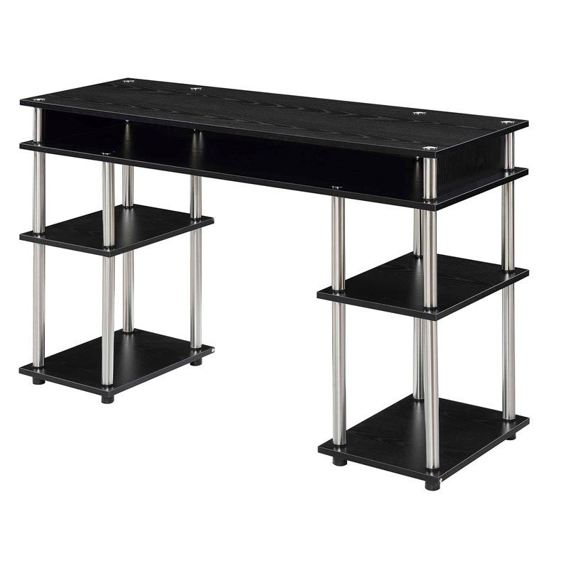 Pemberly Row No Tools Student Desk in Black Wood Finish