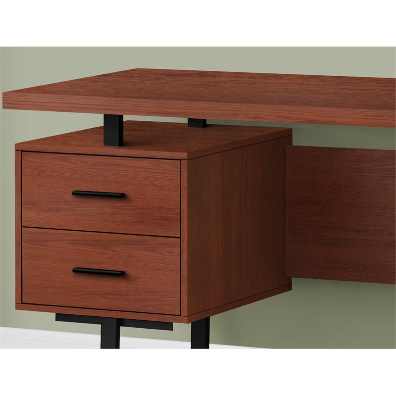 Pemberly Row Revesible Wooden Floating Desktop Computer Desk in Cherry and Black