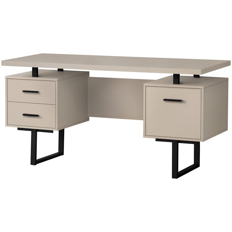 Pemberly Row Revesible Wooden Floating Desktop Computer Desk in Taupe and Black