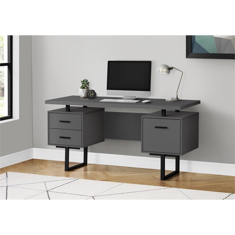 Pemberly Row Revesible Wooden Floating Desktop Computer Desk in Gray and Black