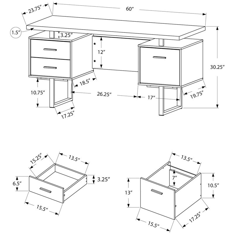 Pemberly Row Revesible Wooden Floating Desktop Computer Desk in Gray and Black