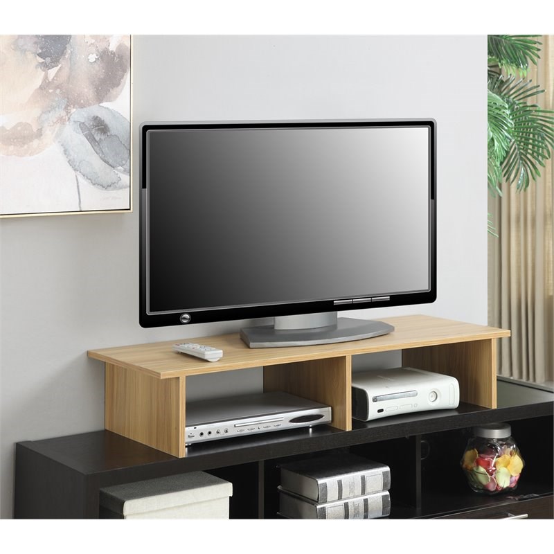 Pemberly Row Large TV-Monitor Riser in Light Oak Wood Finish