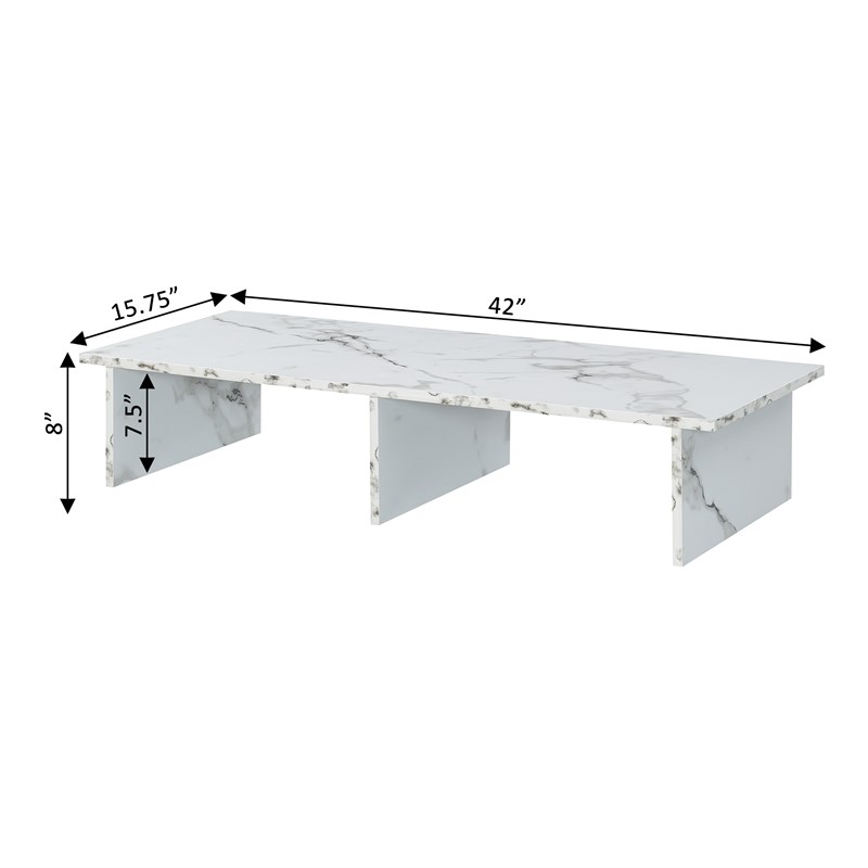Pemberly Row Large TV/Monitor Riser in White Faux Marble Wood
