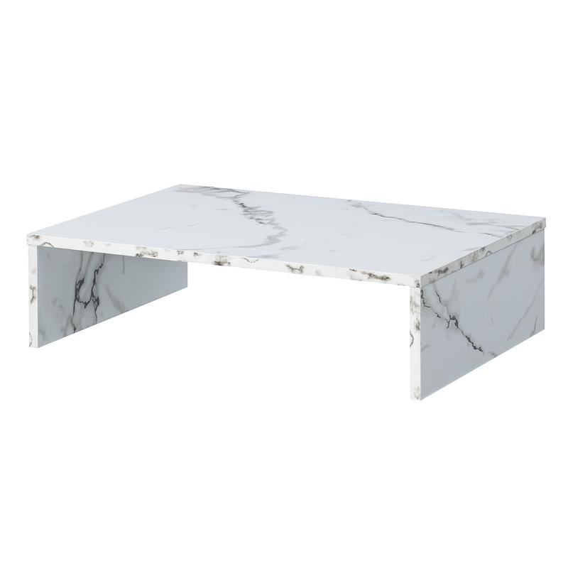 Pemberly Row Small TV/Monitor Riser in White Faux Marble Wood