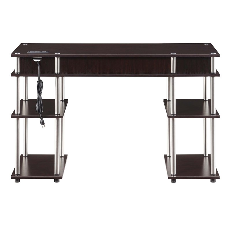 Pemberly Row Student Desk with Charging Station in Espresso Wood Finish