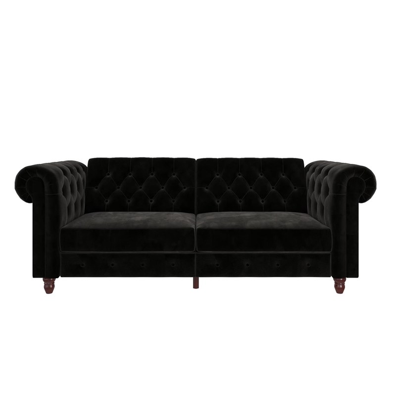 Pemberly Row Contemporary Sofa Futon in Black Velvet