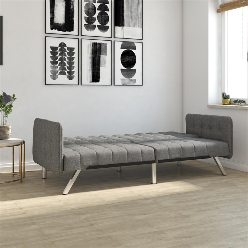 Pemberly Row Convertible Futon and Sofa Sleeper in Grey Linen