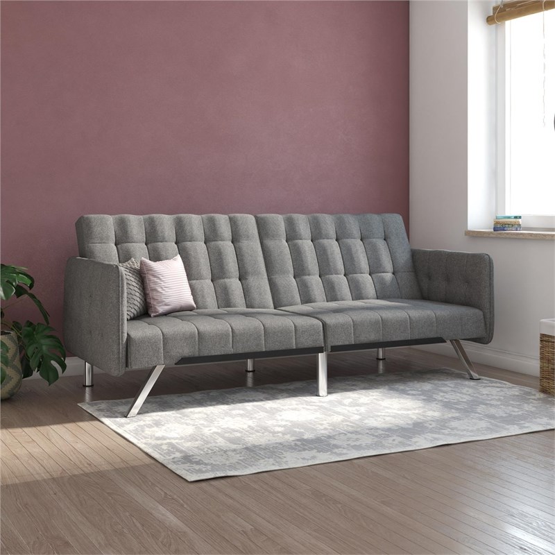 Pemberly Row Convertible Futon and Sofa Sleeper in Grey Linen