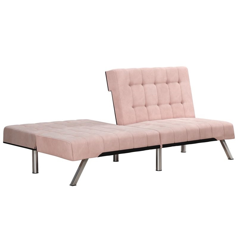 Pemberly Row Contemporary Convertible Tufted Futon Sofa in Pink Velvet
