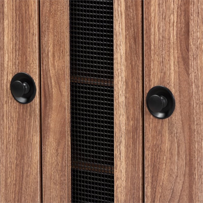 Pemberly Row 2-Door Wood Shoe Storage Cabinet in Oak Black