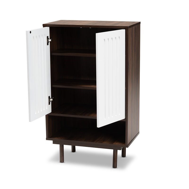 Pemberly Row Two-Tone Wood 2-Door Shoe Cabinet in Walnut and White