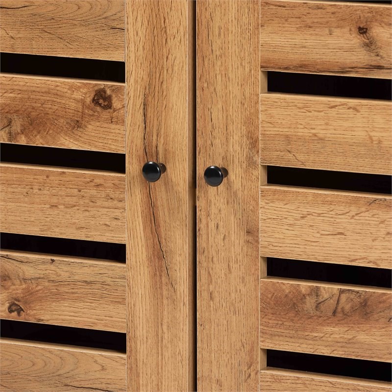 Pemberly Row Wood and Metal 2-Door Shoe Cabinet in Oak Brown and Black