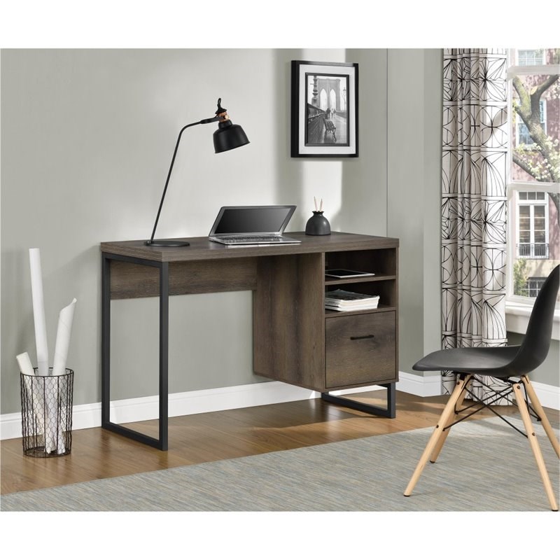 Pemberly Row Contemporary Desk in Distressed Brown Oak Finish
