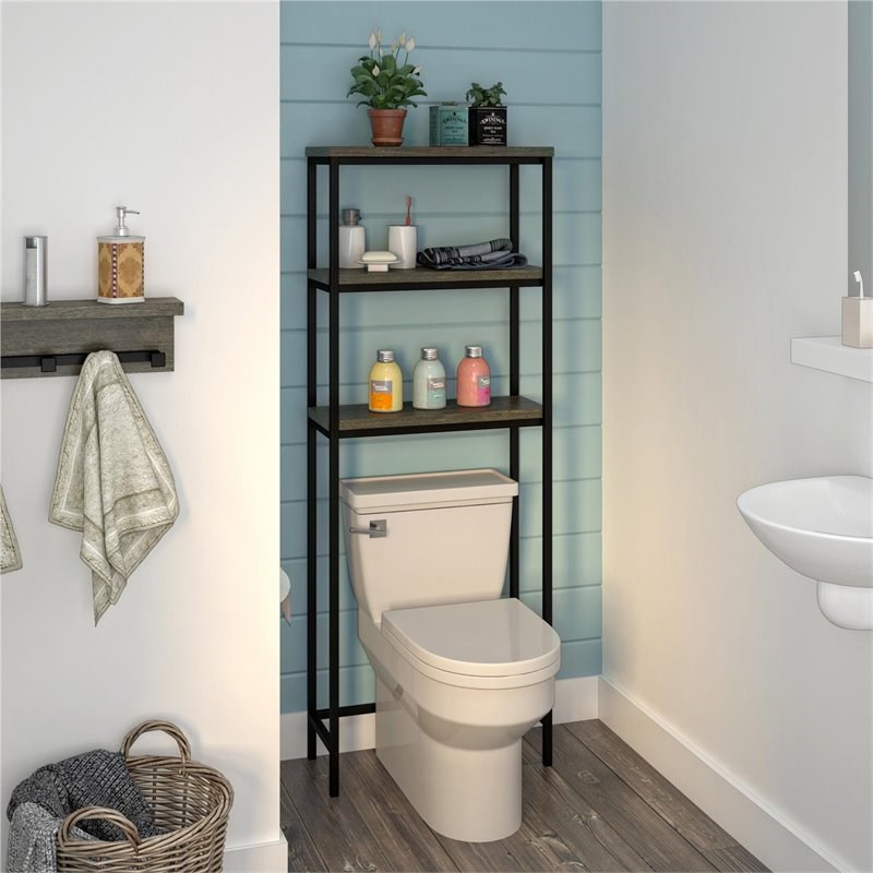 Pemberly Row Modern Over the Toilet Storage in Weathered Oak