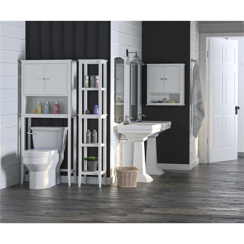 Pemberly Row Modern Over the Toilet Storage Cabinet in Soft White