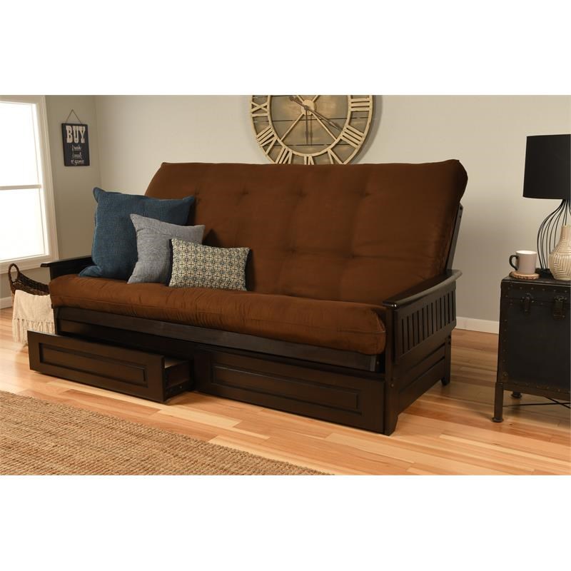Pemberly Row Contemporary Futon with Fabric Mattress in BrownandEspresso