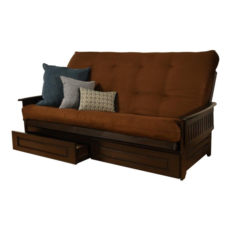 Pemberly Row Contemporary Futon with Fabric Mattress in BrownandEspresso