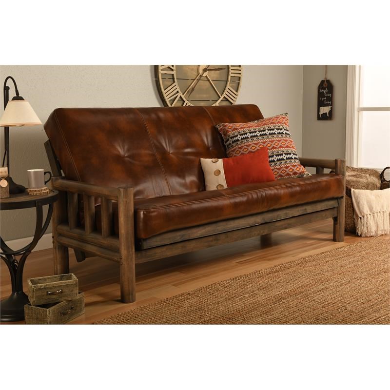 Pemberly Row Contemporary Futon with Saddle Brown Faux Leather Mattress