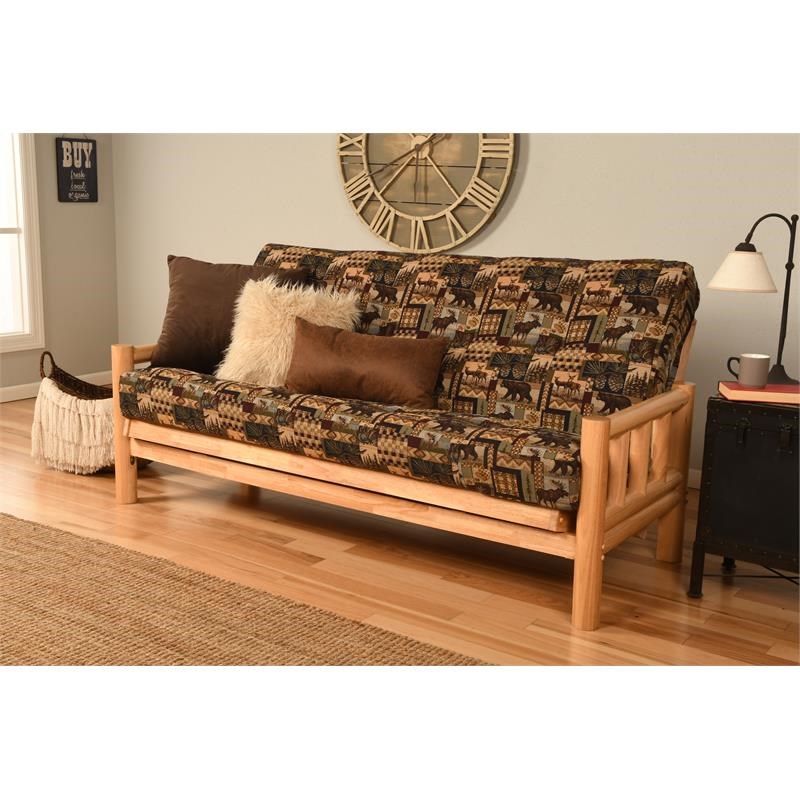 Pemberly Row Contemporary Natural Futon with Multi-Color Fabric Mattress