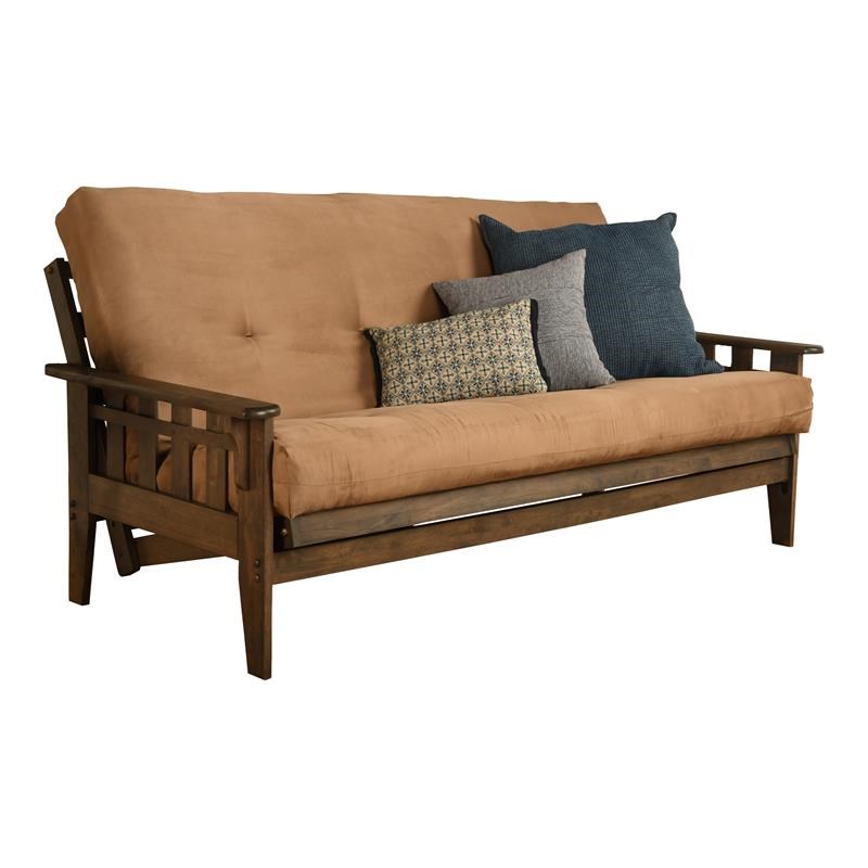 Pemberly Row Contemporary Frame with Suede Fabric Mattress in Tan and Walnut
