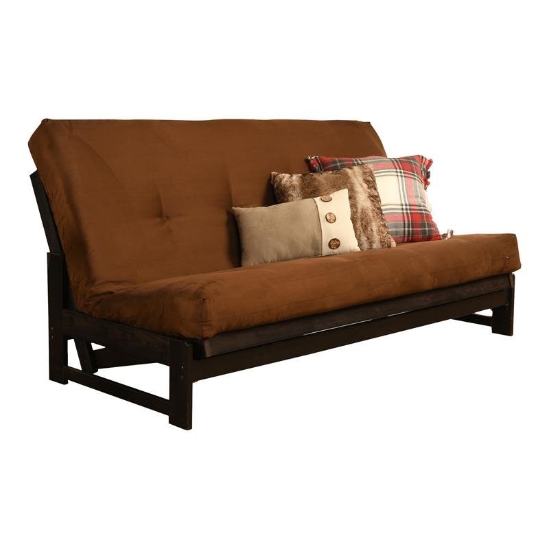 Pemberly Row Futon with Suede Fabric Mattress in Mocha and Brown