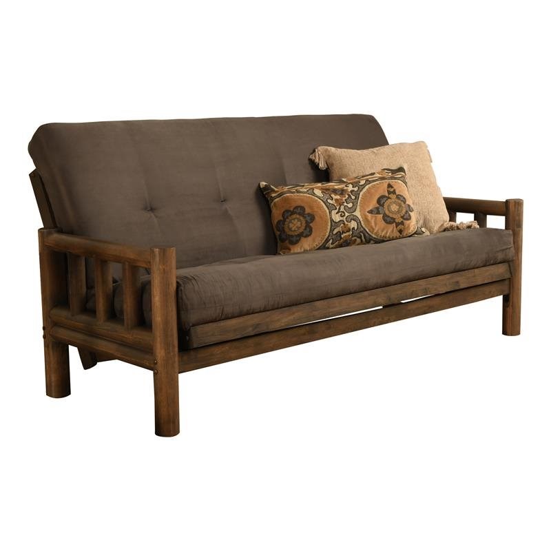 Pemberly Row Futon with Suede Fabric Mattress in Walnut and Gray