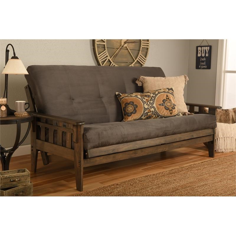 Pemberly Row Frame with Suede Fabric Mattress in Gray and Walnut
