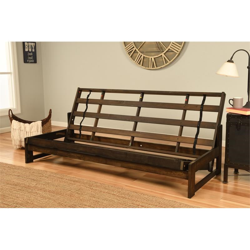 Pemberly Row Futon with Faux Leather Mattress in Saddle Brown