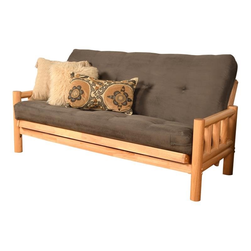 Pemberly Row Futon with Suede Fabric Mattress in Natural and Gray