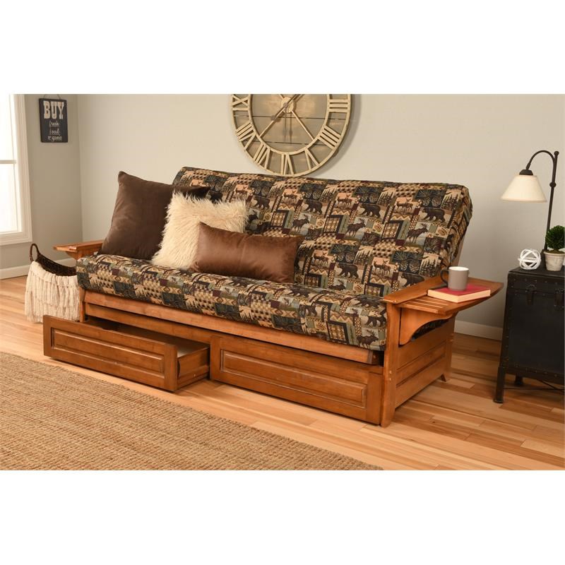 Pemberly Row Storage Futon with Peter's Cabin Fabric Mattress