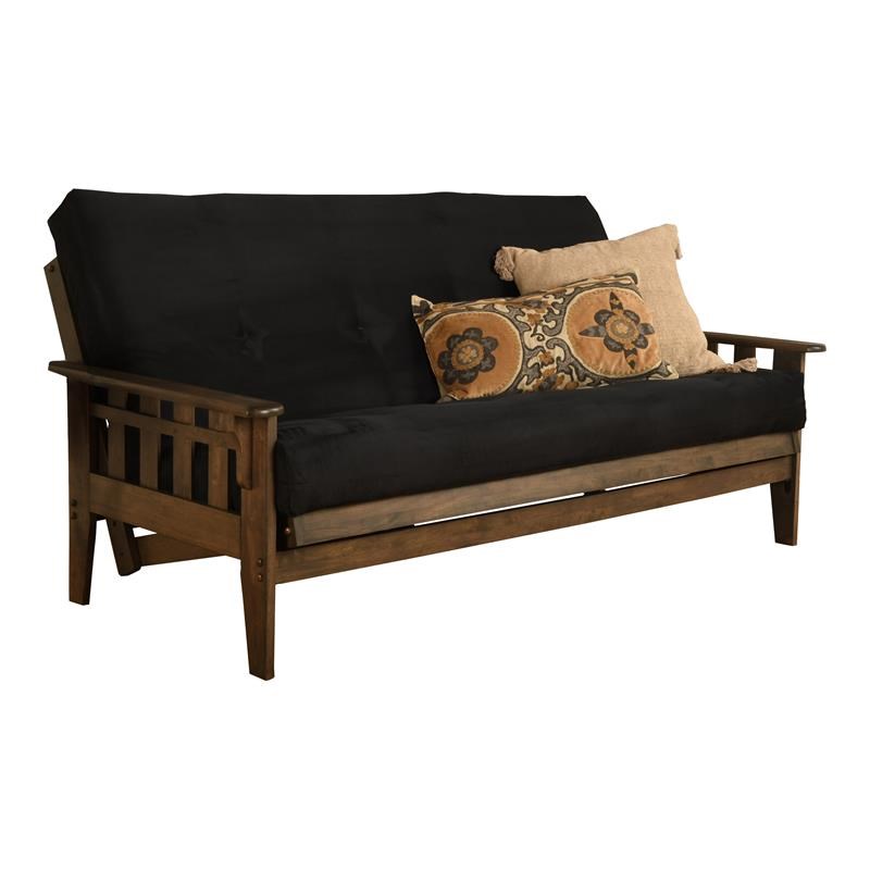 Pemberly Row Frame with Suede Fabric Mattress in Black and Walnut