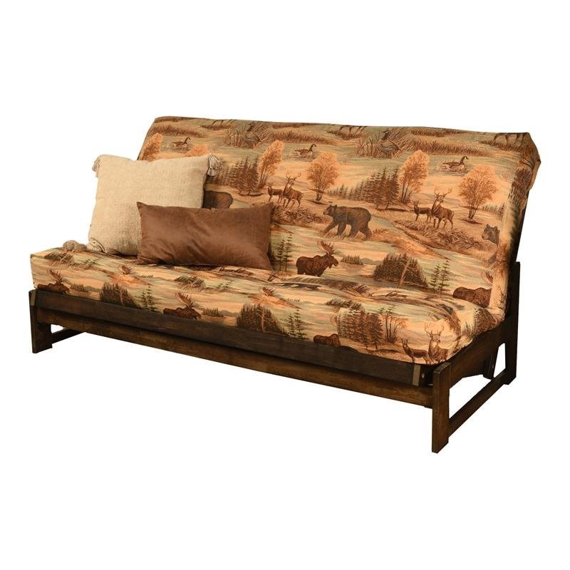 Pemberly Row Futon with Canadian Print Mattress in Mocha and Brown