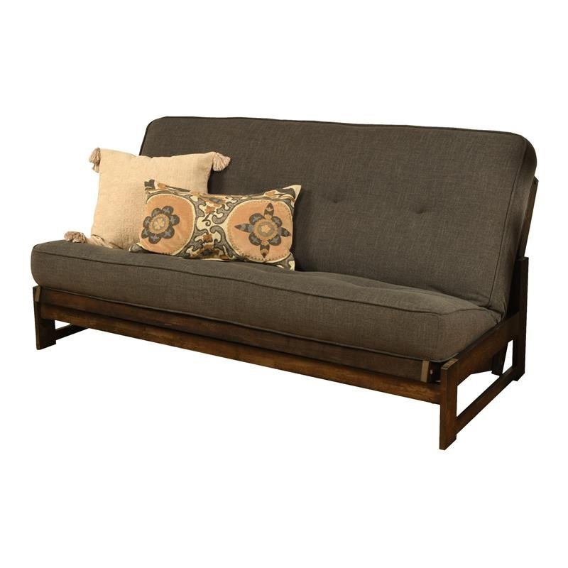 Pemberly Row Futon with Linen Fabric Mattress in Charcoal Gray