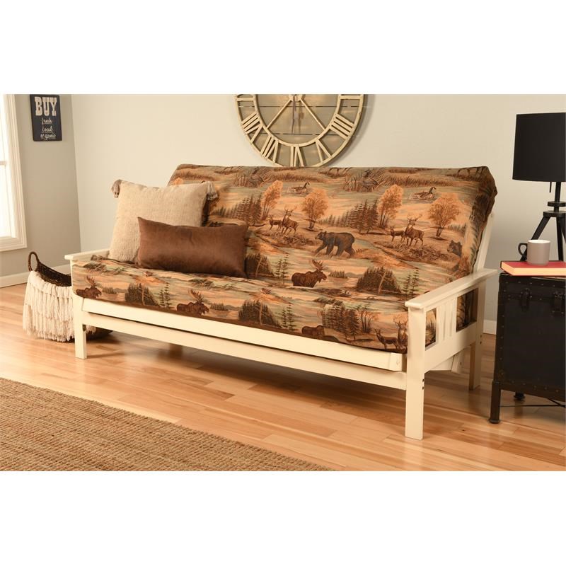 Pemberly Row Futon with Canadian Print Mattress in Brown and White