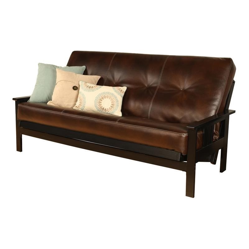 Pemberly Row Black Futon with Java Brown Faux Leather Mattress