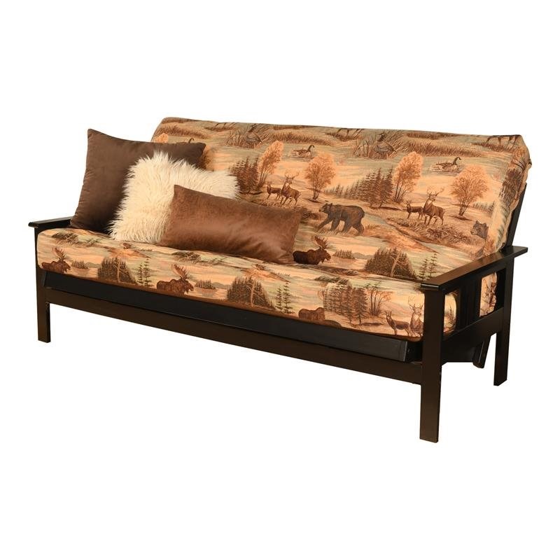 Pemberly Row Futon with Canadian Print Mattress in Brown and Black