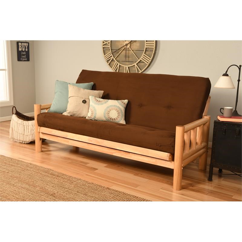 Pemberly Row Futon with Suede Fabric Mattress in Natural and Brown