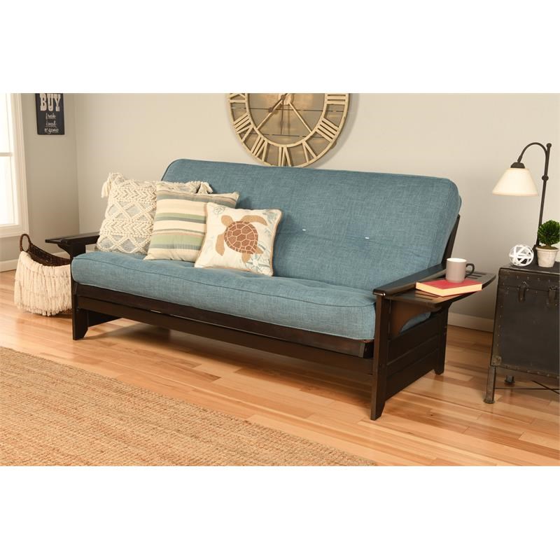 Pemberly Row Frame with Linen Fabric Mattress in Blue and Espresso