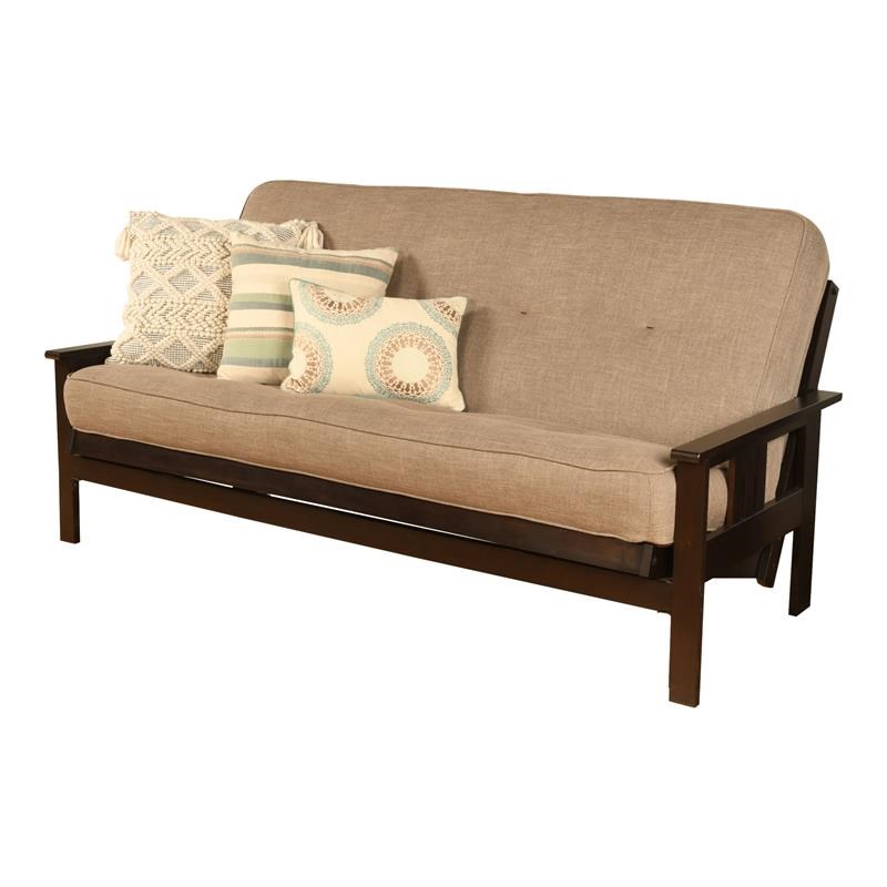 Pemberly Row Frame with Linen Fabric Mattress in Gray and Espresso