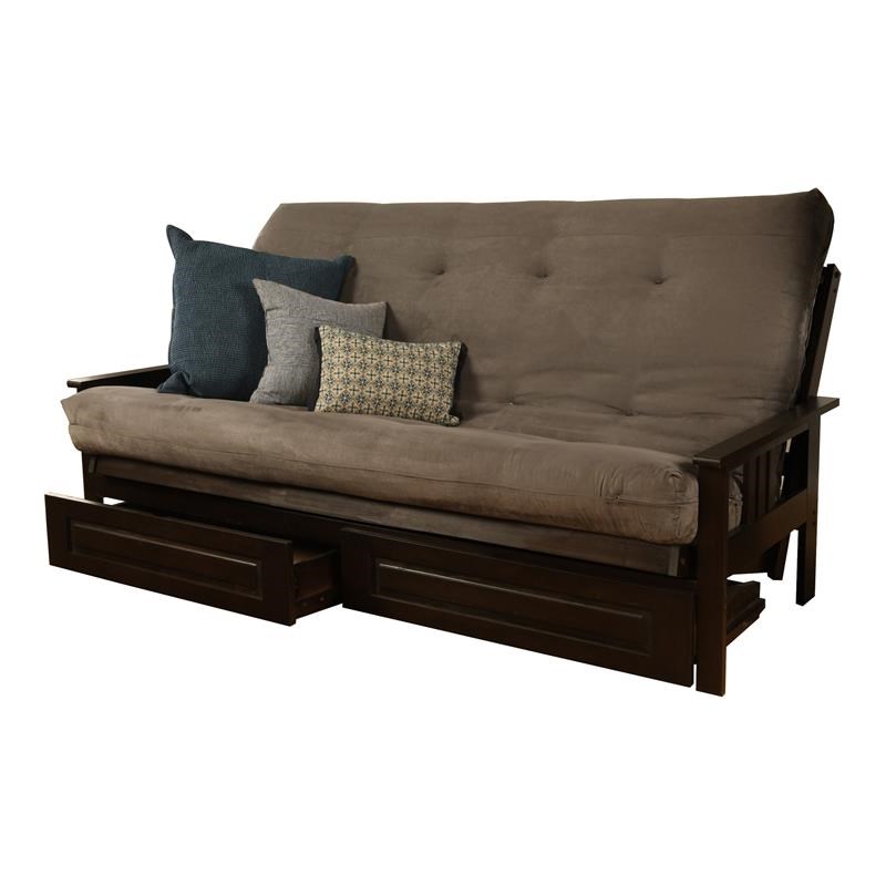 Pemberly Row Frame with Suede Fabric Mattress in Gray and Espresso