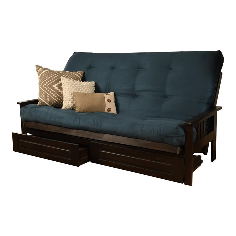 Pemberly Row Frame with Suede Fabric Mattress in Blue and Espresso